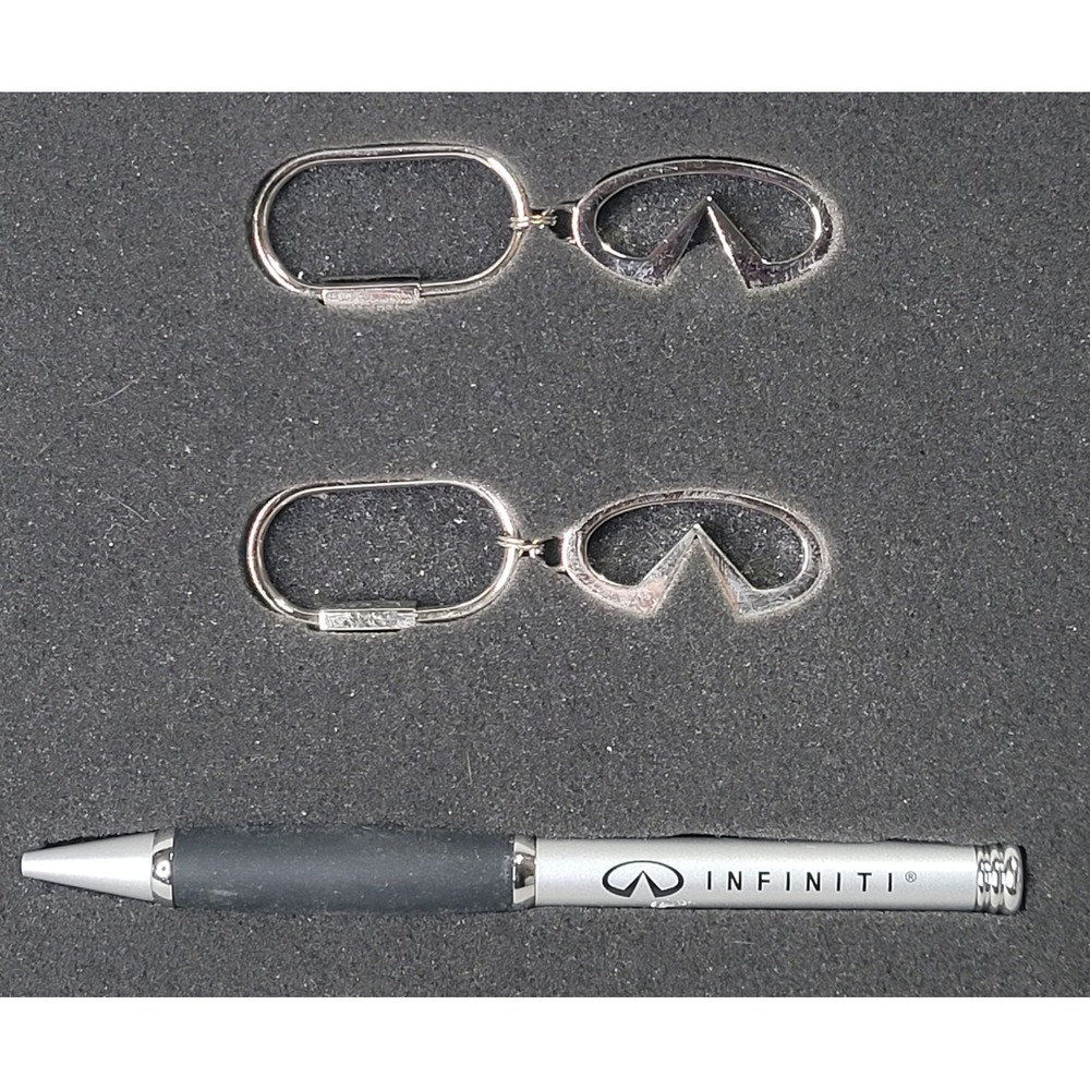 Infiniti Logo Keychain and Pen Set Silver Chrome Car Accessory Dealership Promo